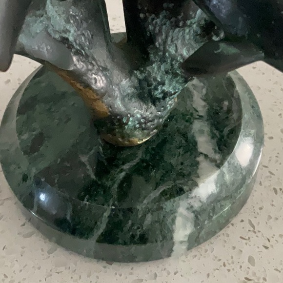 Brass & Onyx Double Dolphin Sea Art Sculpture - Picture 8 of 9